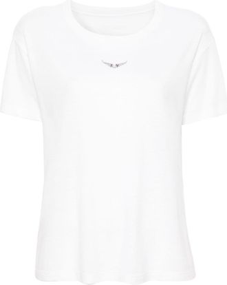 Zadig&Voltaire Marta wings-appliqué T-shirt - women - Organic Cotton/Recycled Polyester/Linen/Flax - S - White