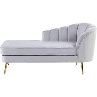 Beliani Chaise Longue De Terciopelo Gris Claro Dorado Derecho Patas De Metal Glamour Allier