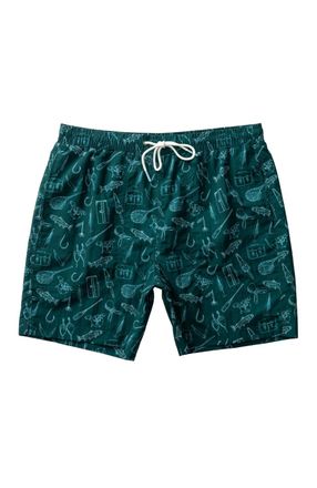 Duck Head Mens Print Sailport Swim Short In Midnight Teal