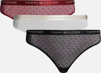 Tommy Hilfiger Womens 3-Pack Polka Dot Mesh Thongs Gift Set, Ivory/Rouge/Black - Size: 12