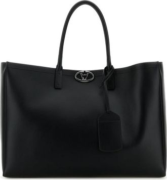 Valentino Garavani Black Leather Vlogo Shopping Bag
