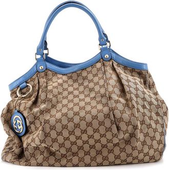 Gucci Blue Gg Canvas & Leather Sukey Tote Large (Authentic Pre-Loved)