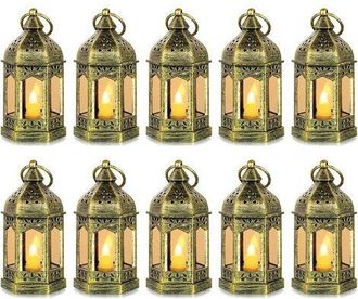 OEM Mini Faroles Led Para Exteriores - Juego De 10 Faroles Decorativos Dorados Para Velas, Ideales Para Halloween, Bodas, Navidad Y Decoraci&oacute;n De Mesas. P