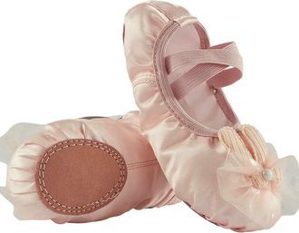 Generic GLDFW Childrens Dance Shoes Soft-Soled Ballet Girl Satin Cat Caws Lace-up Rabbit Stage Performance Dance Shoes Pink