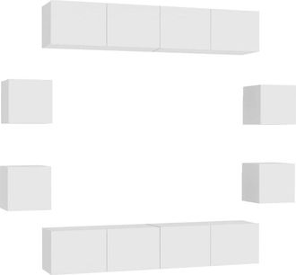 vidaXL Set De Mueble Para Tv De 8 Piezas Madera De Ingenier&iacute;a Blanco Vidaxl