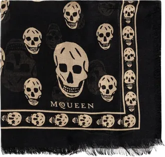Alexander McQueen Accessoires, Heren, Zwart, ONE Size, Zijden sjaal met kenmerkend schedelmotief