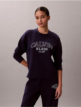 Calvin Klein Womens Logo Cotton Jersey Relaxed Sleep Tee - Blue - XL