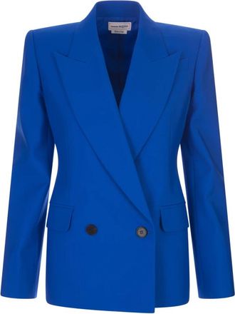 Alexander McQueen Galactisch Blauwe Dubbelrij Blazer van Wol - Dames - Blazers - Blauw - S - Wol - Jassen