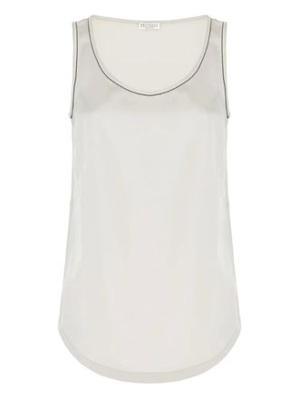 Brunello Cucinelli embellished-trim satin top - Neutrals