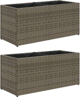 vidaXL Garden Planters with 2 Pots 2 pcs Grey 72x30x32 cm Poly Rattan vidaXL