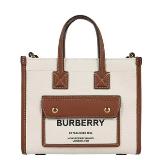 Burberry Freya Mini Two-tone Canvas And Leather Tote In Natural/Tan