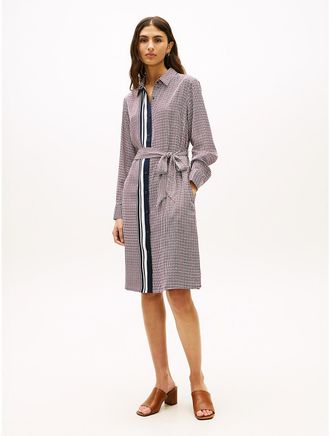 Tommy Hilfiger Womens Houndstooth Belted Shirtdress - Navy - XXL
