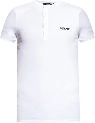 Versace Cotton Ribbed T-Shirt - Heren - T-shirts - Wit - S - Katoen - Tops