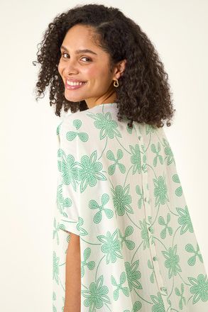 Roman Floral Textured Buttoned Back Top