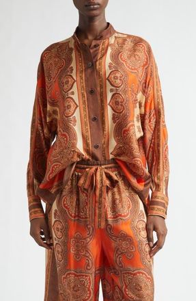 Zimmermann Mahon Paisley Print Habutai Silk Button-Up Shirt in Tangerine Paisley at Nordstrom, Size 4
