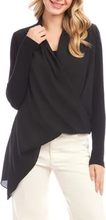 Karen Kane Layered Wrap Front Top in Black at Nordstrom, Size X-Large