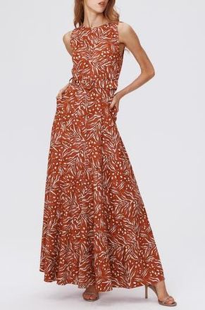 Diane Von F&uuml;rstenberg Elliot Belted Cotton & Linen Maxi Dress in Water Tiger Caramel Med at Nordstrom Rack, Size Small