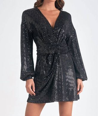 Elan Sequin Wrap Dress In Black
