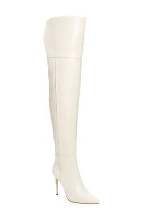 Jeffrey Campbell Pillar Pointed Toe Over the Knee Boot in Ivory at Nordstrom, Size 5.5