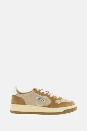 Autry Platinum Ivory Medalist Low Laminated Suede Sneakers