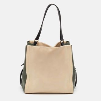 DKNY Dkny Beige/fatigue Green Leather Hobo
