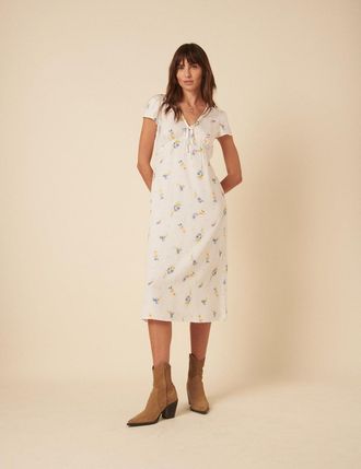 Nobody's Child White Ditsy Floral Billie Midi Tea Dress