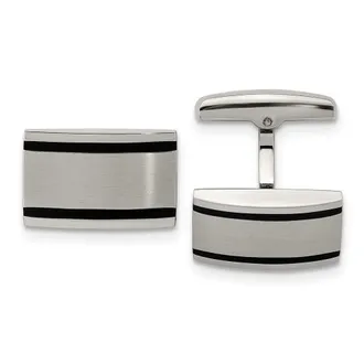 Diamond2Deal Stainless Steel Brushed and Polished Black Rubber Rectangle Cufflinks