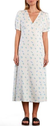 BILLY T Sunbeam Print Puff Sleeve Midi Dress in Pressed Petals at Nordstrom, Size X-Large