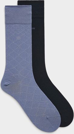 BOSS Mens Solid/grid dress socks 2-pack