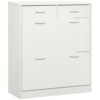 HOMCOM Zapatero Con 2 Cajones Y 2 Puertas Abatibles, Estante Ajustable, 80 X 30 X 91,5 Cm, Tiradores De Aluminio Natural