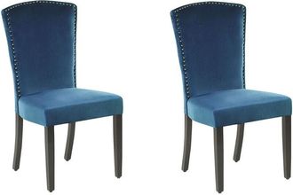 Beliani Set of 2 Dining Chairs PISECO Velvet Dark Blue