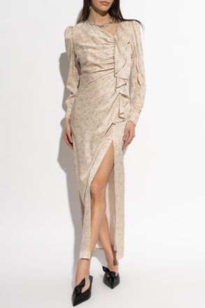 Alessandra Rich Silk Dress With A Slit, Womens, Cream