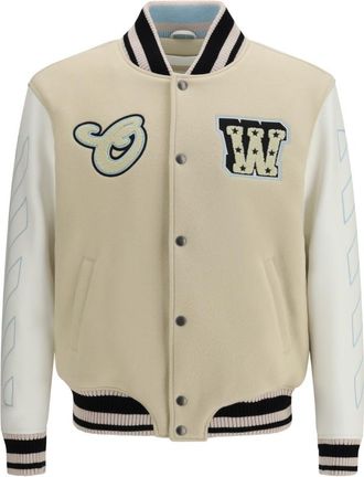 Off-white Beige Regular Varsity Jacket