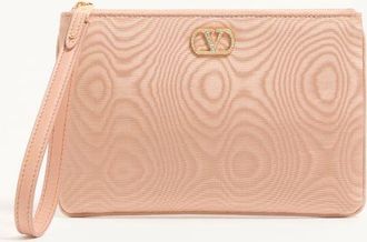 Valentino Garavani VLogo Signature clutch in Moir&eacute; fabric with jewel logo. Woman PINK/CRYSTAL UNI