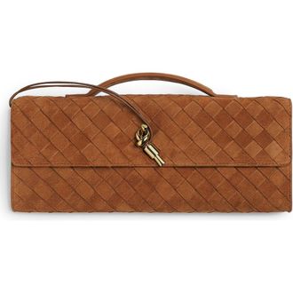 Bottega Veneta Long Andiamo Intrecciato Suede Clutch in 2599 Amber-M Brass at Nordstrom