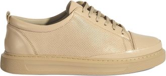 Desa Womens Leather Trainers - Elastic Laces, Flat Heel | Nude - 40