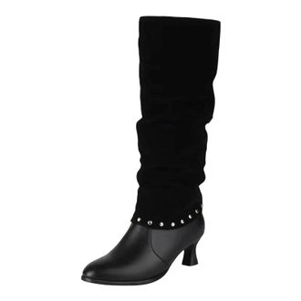 Generic Womens Trendy Knee High Boots Round Toe High Strange Style Heel With Zipper And Mixed Color Convertible Shaft Design