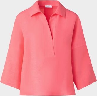 Akris Kimono-Sleeve Linen Collared Blouse