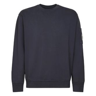 C.P. Company Sweatshirts, male, Blue, Size: XL Cotton Diagonal Fleece Crewneck Lens Sweatshirt
