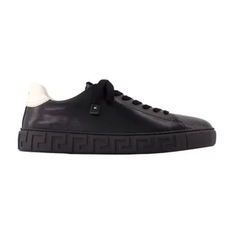 Versace Greca Leather Trainers - male - Versace - Sneakers - Black - 8 UK - Shoes