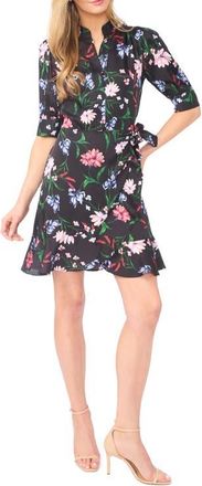 CeCe by Cynthia Steffe Floral Print Wrap Dress in Rich Black at Nordstrom, Size Xx-Small