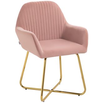 HOMCOM Modern Accent Chair Velvet-Touch Upholstered Armchair Pink/Cream - Cream | TJ Hughes Pink