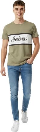 Jack Wills Heren-T-shirt met ronde hals en groot logo (Zilveren Salie)