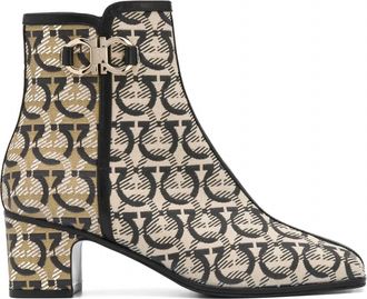 Ferragamo Womens Gancini Print Ankle Boots In Beige-White