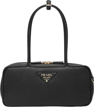 Prada Bauletto Medium Handtas - Dames - Schoudertassen - Zwart - ONE Size - Leer - Tassen