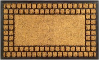 Imports Decor Checker Border Coir Door Mat, Non-Slip Rubber Backed Outdoor Entryway Rug, Durable Dirt Scraper Welcome Mat