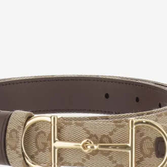 Gucci Womens Reversible Belt With Clamp Buckle - Beige Polyester