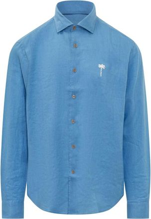 Palm Angels Logo Regular Shirt - Heren - Casual Overhemden - Blauw - S - Overhemden