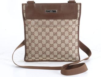 Gucci Brown Gg Canvas Leather Messenger Bag Shoulder Bag (Pre-Owned)