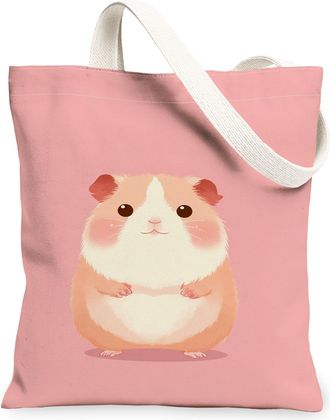 Generic Cute Guinea Pigs Canvas Tote Bags, Adorable Animal Design Reusable Grocery Bags, Lightweight Washable Shoulder Strap Canvas, Peach, 13x15 Inch